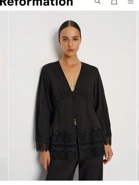 Reformation Black Nadia V‑Neck Crochet Trim size 6 NWT